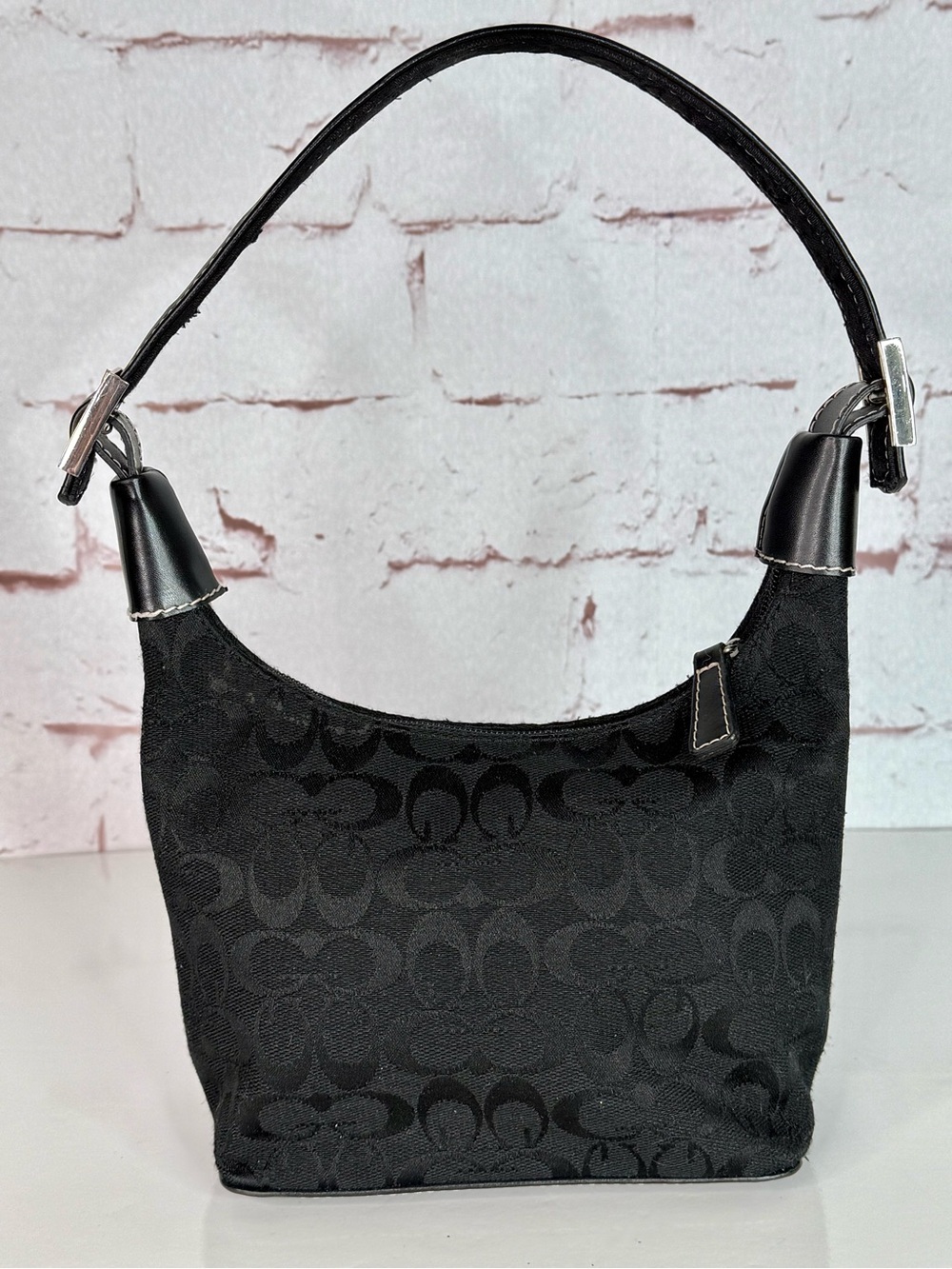 COACH Vintage Black Mini Hobo Signature Monogram Jacquard Canvas Shoulder Bag - Picture 12 of 14